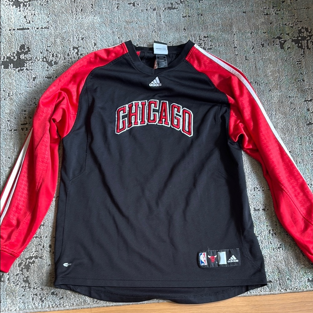 Adidas Black and Red Chicago Bulls Warm Up Long Sleeve